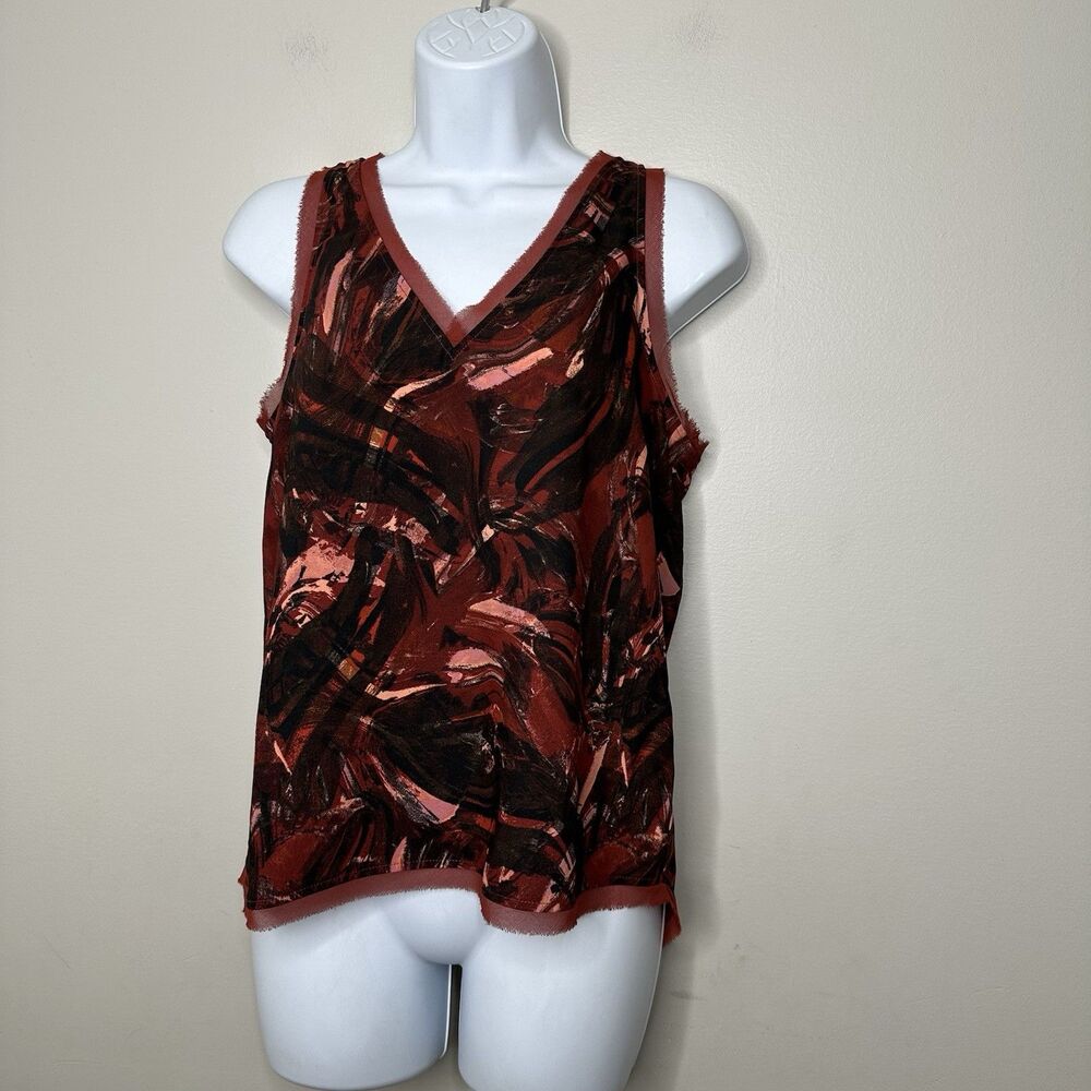HALOGEN Tank Top Women’s Size Small Raw Edge V-Neck Travel Artsy Whimsy